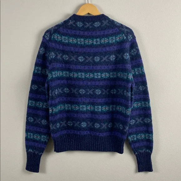 Nordstrom Vintage Scottish Shetland Wool Fair Isle Knit LS Crewneck Sweater - Picture 2 of 14